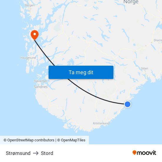 Strømsund to Stord map