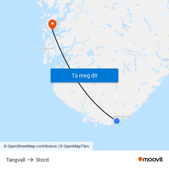 Tangvall to Stord map