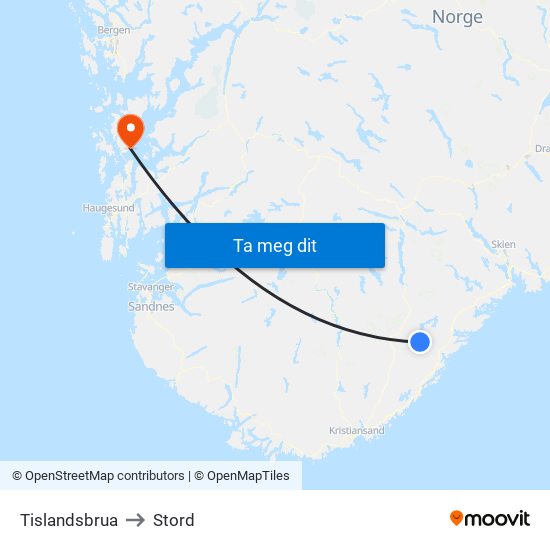 Tislandsbrua to Stord map