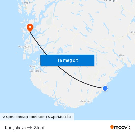 Kongshavn to Stord map