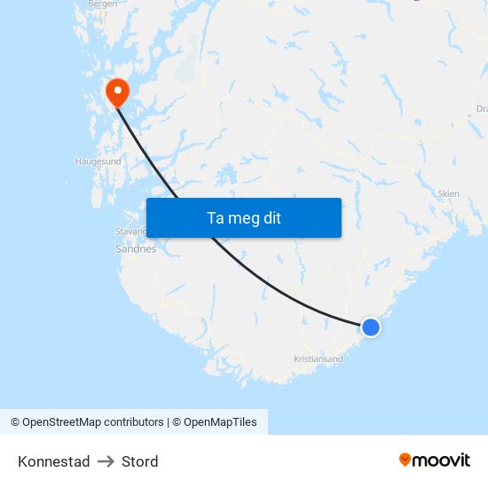 Konnestad to Stord map