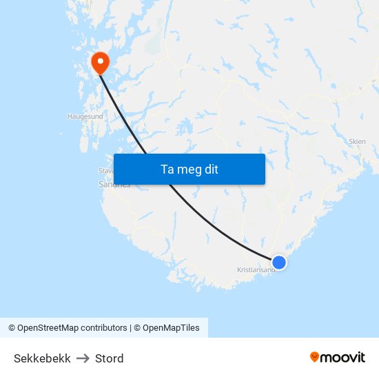 Sekkebekk to Stord map