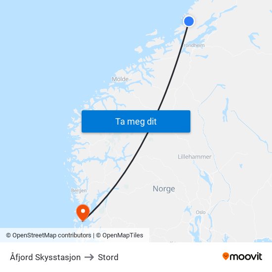 Åfjord Skysstasjon to Stord map