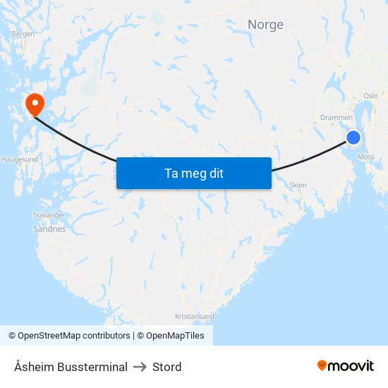 Åsheim Bussterminal to Stord map