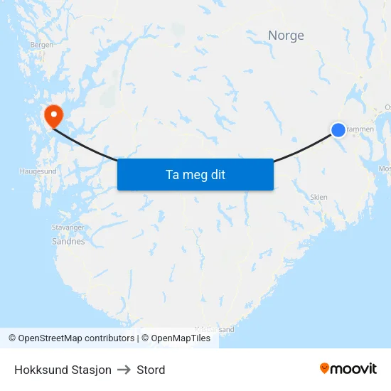 Hokksund Stasjon to Stord map