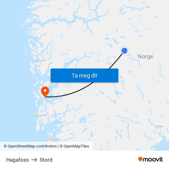 Hagafoss to Stord map