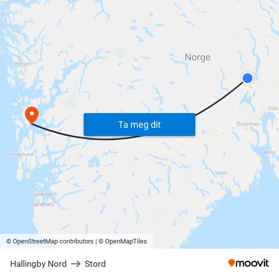 Hallingby Nord to Stord map