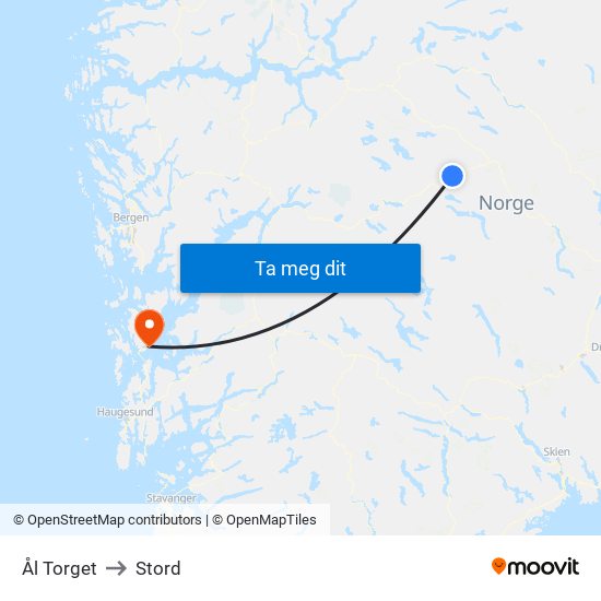 Ål Torget to Stord map