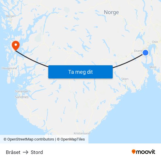 Bråset to Stord map