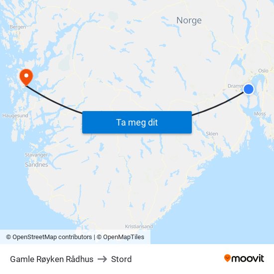 Gamle Røyken Rådhus to Stord map