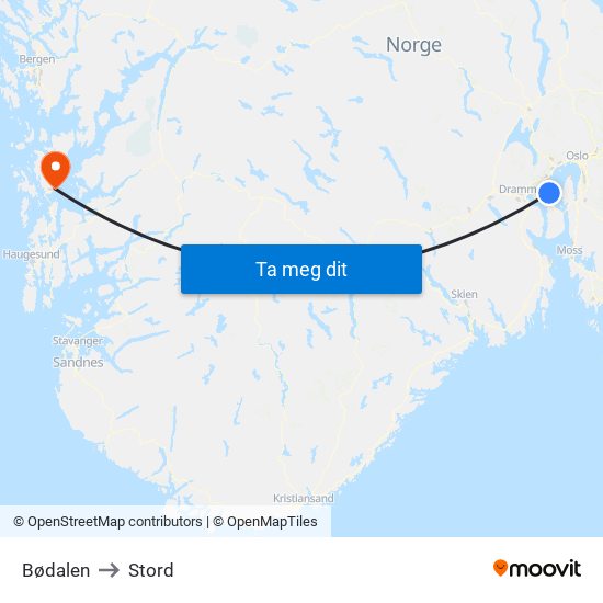 Bødalen to Stord map