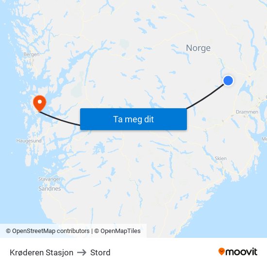 Krøderen Stasjon to Stord map