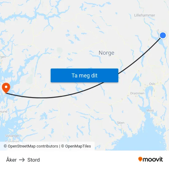 Åker to Stord map