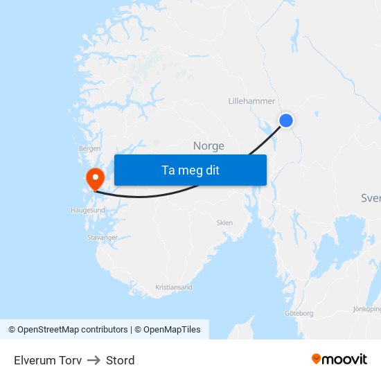 Elverum Torv to Stord map