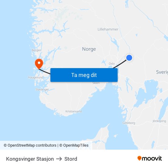 Kongsvinger Stasjon to Stord map