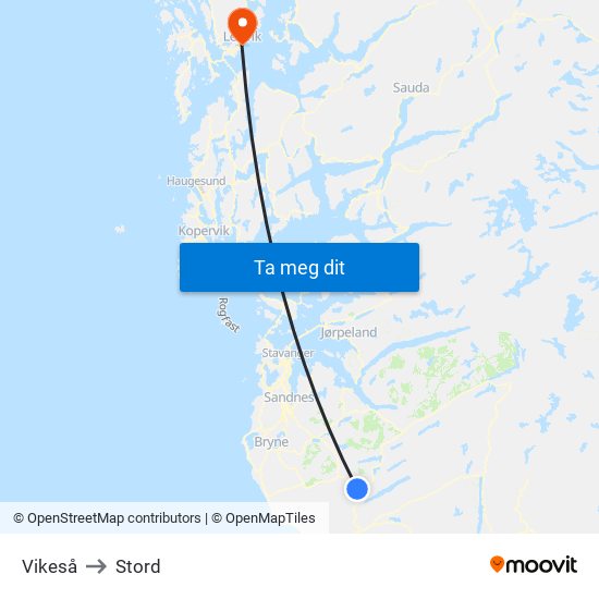 Vikeså to Stord map