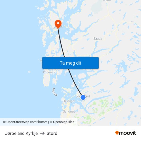 Jørpeland Kyrkje to Stord map