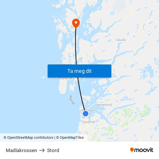 Madlakrossen to Stord map