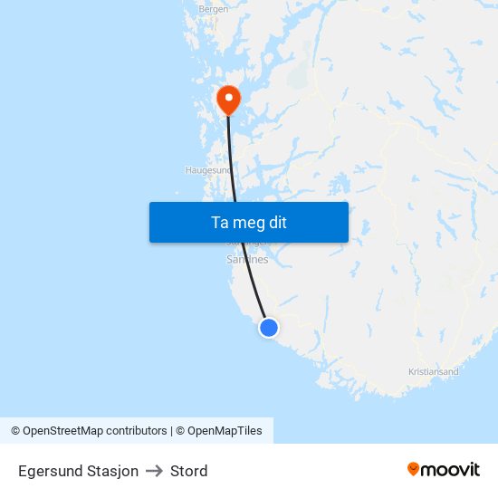 Egersund Stasjon to Stord map