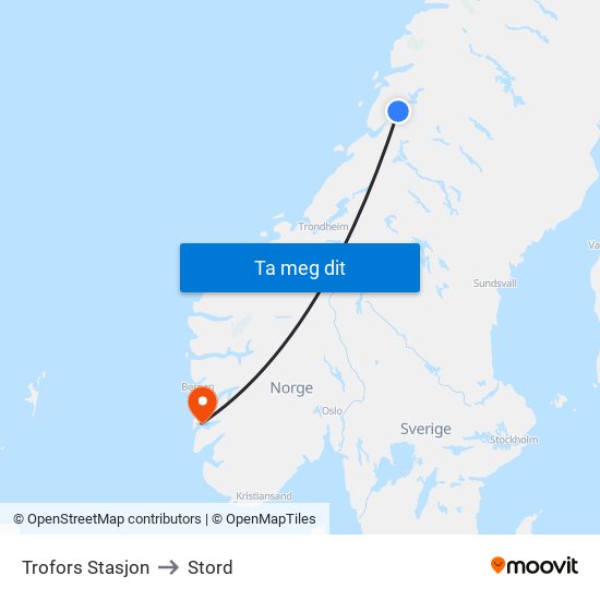 Trofors Stasjon to Stord map