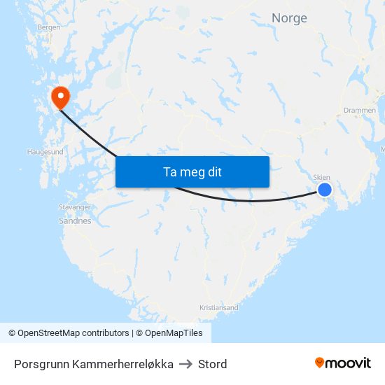 Porsgrunn Kammerherreløkka to Stord map