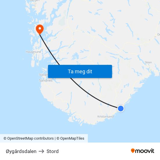 Øygårdsdalen to Stord map