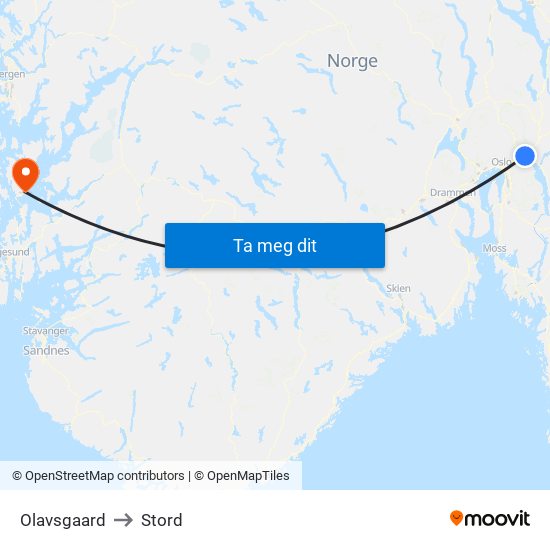 Olavsgaard to Stord map