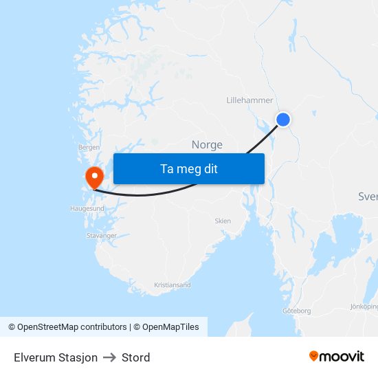 Elverum Stasjon to Stord map
