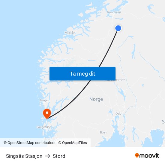Singsås Stasjon to Stord map