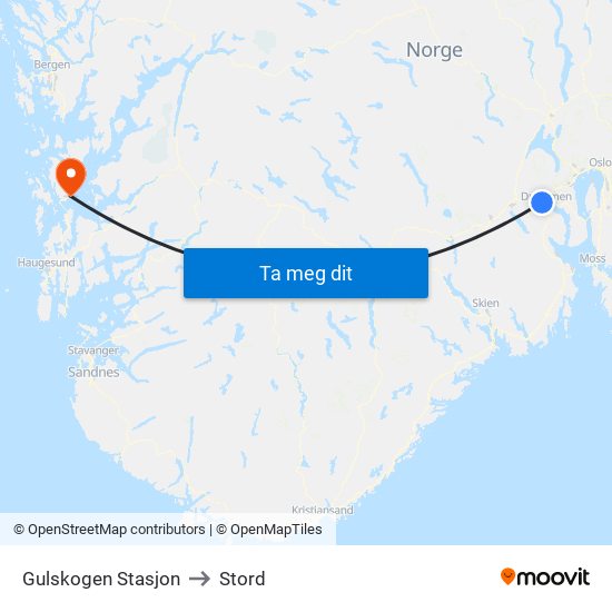 Gulskogen Stasjon to Stord map