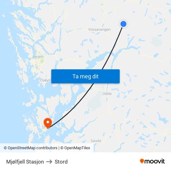 Mjølfjell Stasjon to Stord map
