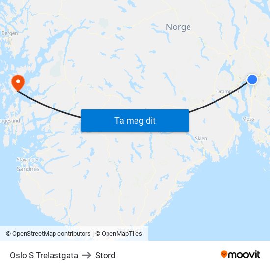 Oslo S Trelastgata to Stord map