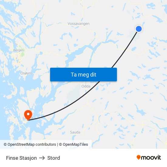 Finse Stasjon to Stord map