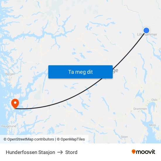 Hunderfossen Stasjon to Stord map