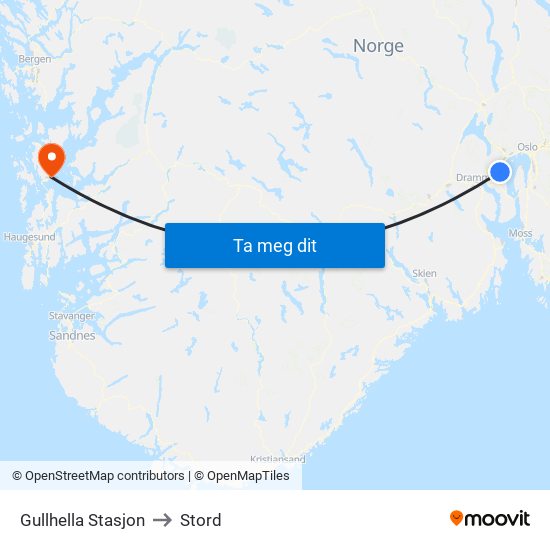 Gullhella Stasjon to Stord map