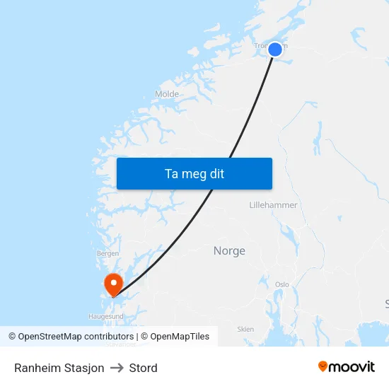 Ranheim Stasjon to Stord map