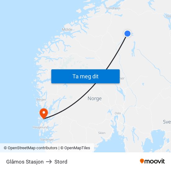 Glåmos Stasjon to Stord map