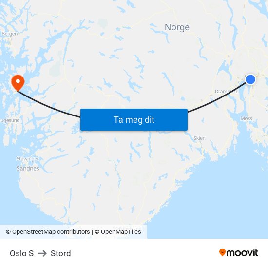 Oslo S to Stord map