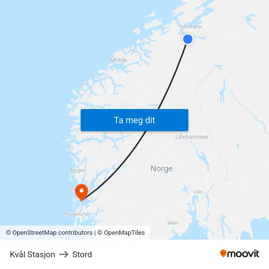Kvål Stasjon to Stord map