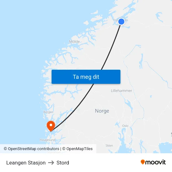 Leangen Stasjon to Stord map
