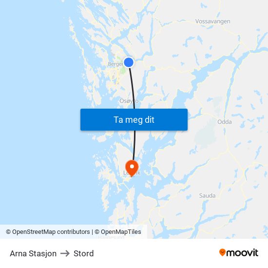 Arna Stasjon to Stord map