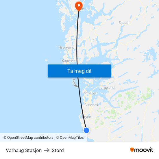 Varhaug Stasjon to Stord map