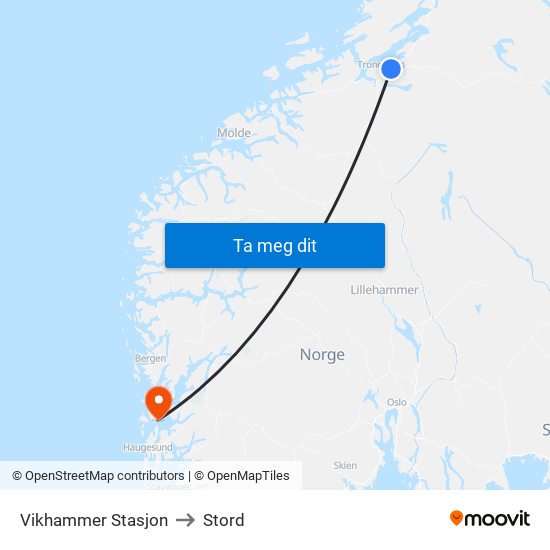 Vikhammer Stasjon to Stord map