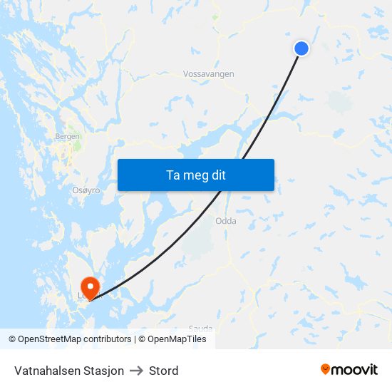 Vatnahalsen Stasjon to Stord map