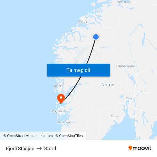 Bjorli Stasjon to Stord map