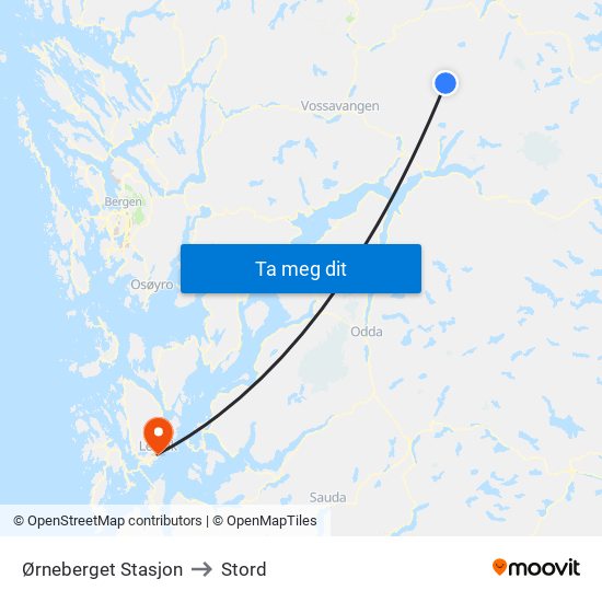 Ørneberget Stasjon to Stord map