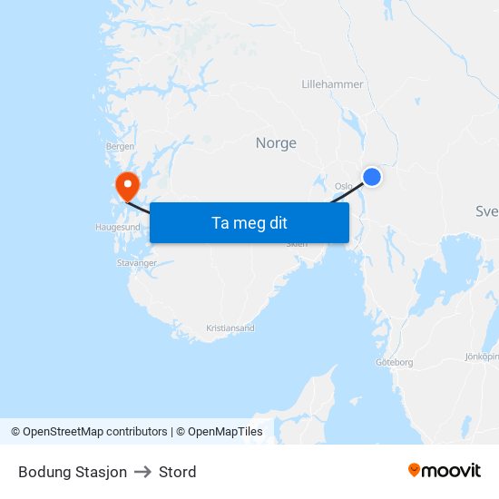 Bodung Stasjon to Stord map