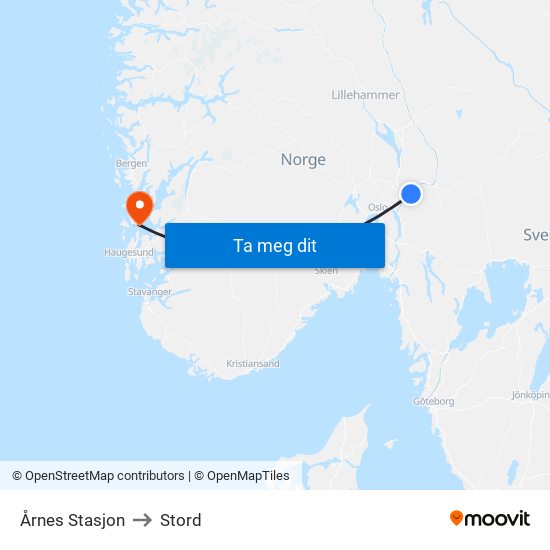 Årnes Stasjon to Stord map