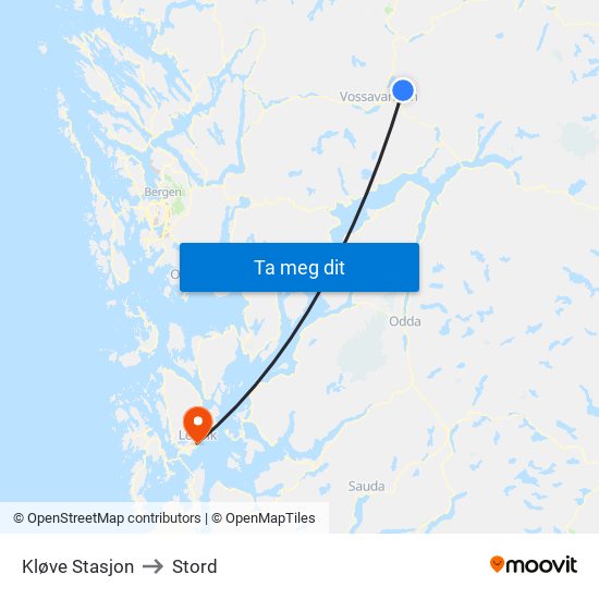 Kløve Stasjon to Stord map