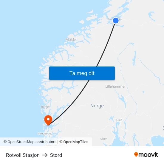 Rotvoll Stasjon to Stord map